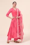 Buy_Samyukta Singhania_Pink Cotton, Chiffon Gota Patti V-neck Persian Butter Cup Anarkali Pant Set _at_Aza_Fashions