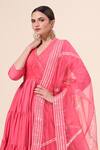 Shop_Samyukta Singhania_Pink Cotton, Chiffon Gota Patti V-neck Persian Butter Cup Anarkali Pant Set _Online_at_Aza_Fashions