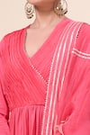 Samyukta Singhania_Pink Cotton, Chiffon Gota Patti V-neck Persian Butter Cup Anarkali Pant Set _at_Aza_Fashions