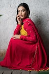 Pooja Kankariya_Fuchsia Chiffon Silk Embroidered Sequin Leaf And Zari Anarkali Churidar Set _Online_at_Aza_Fashions