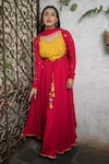 Buy_Pooja Kankariya_Fuchsia Chiffon Silk Embroidered Sequin Leaf And Zari Anarkali Churidar Set _Online_at_Aza_Fashions