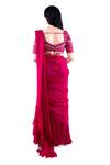 Shop_Pooja Kankariya_Fuchsia Chiffon Embroidered Sequin Sweetheart Pleated Pre-draped Saree Set _at_Aza_Fashions