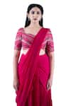 Pooja Kankariya_Fuchsia Chiffon Embroidered Sequin Sweetheart Pleated Pre-draped Saree Set _Online_at_Aza_Fashions