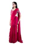 Buy_Pooja Kankariya_Fuchsia Chiffon Embroidered Sequin Sweetheart Pleated Pre-draped Saree Set _Online_at_Aza_Fashions