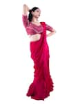 Pooja Kankariya_Fuchsia Chiffon Embroidered Sequin Sweetheart Pleated Pre-draped Saree Set _at_Aza_Fashions