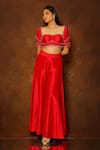 Pooja Kankariya_Red Silk, Organza Sequins, Beads, Cut Work, Tasseled Blouse Sharara Set _Online_at_Aza_Fashions