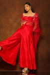 Shop_Pooja Kankariya_Red Silk, Organza Sequins, Beads, Cut Work, Tasseled Blouse Sharara Set _Online_at_Aza_Fashions