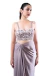 Pooja Kankariya_Grey Crepe, Satin Pearls, Sequins, Galah Embellished Bustier And Draped Skirt Set _at_Aza_Fashions