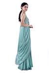 Pooja Kankariya_Green Silk, Chiffon Sequins, Zari, Beads Square Honey Dew Pre-draped Saree Set _Online_at_Aza_Fashions
