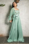 Buy_Pooja Kankariya_Green Georgette Embroidered Sequin Square Butti Jumpsuit _Online_at_Aza_Fashions