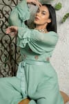 Pooja Kankariya_Green Georgette Embroidered Sequin Square Butti Jumpsuit _at_Aza_Fashions