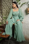 Buy_Pooja Kankariya_Green Georgette Embroidered Sequin Square Butti Jumpsuit 