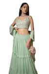 Buy_Pooja Kankariya_Green Silk, Georgette Beads, Zari, Pearls Sweetheart Pleated Tiered Lehenga Set _Online_at_Aza_Fashions