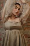 Pooja Kankariya_Green Organza Silk Square Corseted Bust Puffed Sleeve Dress _Online