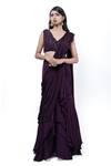 Buy_Pooja Kankariya_Purple Organza, Chiffon Sequins V-neck Pre-draped Saree With Embroidered Blouse _at_Aza_Fashions