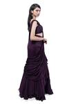 Pooja Kankariya_Purple Organza, Chiffon Sequins V-neck Pre-draped Saree With Embroidered Blouse _Online_at_Aza_Fashions