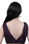 Pooja Kankariya_Purple Organza, Chiffon Sequins V-neck Pre-draped Saree With Embroidered Blouse _at_Aza_Fashions