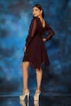 Shop_Pooja Kankariya_Wine Organza V Neck Ruffled Dress _at_Aza_Fashions