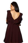 Pooja Kankariya_Wine Organza V Neck Ruffled Dress _at_Aza_Fashions
