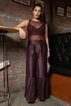 Buy_Pooja Kankariya_Brown Cotton Silk Round Sheer Crushed Hem Jumpsuit _at_Aza_Fashions