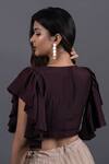 Shop Pooja Kankariya Wine Modal, Tulle Tassels V-neck Wrap Around Top And Skirt Set at Aza Fashions Shop_Pooja Kankariya_Wine Modal, Tulle Tassels V-neck Wrap Around Top And Skirt Set _at_Aza_Fashions
