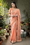 Buy_Pooja Kankariya_Peach Georgette Organza And Falling Silk Zardosi Embroidered Saree With Blouse _at_Aza_Fashions