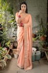 Pooja Kankariya_Peach Georgette Organza And Falling Silk Zardosi Embroidered Saree With Blouse _Online_at_Aza_Fashions