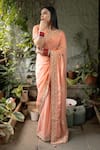 Buy_Pooja Kankariya_Peach Georgette Organza And Falling Silk Zardosi Embroidered Saree With Blouse _Online_at_Aza_Fashions