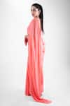 Shop_Pooja Kankariya_Peach Chiffon, Tulle Embroidery Round Neck Scallop Border Saree Set _Online_at_Aza_Fashions