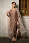 Shop_Pooja Kankariya_Brown Chanderi Silk Embroidery Sequin Round Axinite And Zari Bloom Kurta Set _at_Aza_Fashions