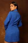 Shop_Pooja Kankariya_Blue Crepe Embroidery Stone Chelsea Collar Azurite Embellished Blazer Dress _at_Aza_Fashions