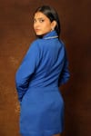 Pooja Kankariya_Blue Crepe Embroidery Stone Chelsea Collar Azurite Embellished Blazer Dress _Online_at_Aza_Fashions