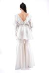 Shop_Pooja Kankariya_Off White Silk Organza Ruffled V Neck Bay Salt Kurta With Gharara _at_Aza_Fashions