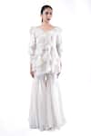 Buy_Pooja Kankariya_Off White Silk Organza Ruffled V Neck Bay Salt Kurta With Gharara _Online_at_Aza_Fashions