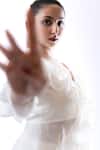 Shop_Pooja Kankariya_Off White Silk Organza Ruffled V Neck Bay Salt Kurta With Gharara _Online_at_Aza_Fashions
