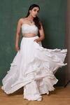 Buy_Pooja Kankariya_Off White Linen Silk Embroidery Bay Salt Ruffled Shackle Lehenga With Blouse _at_Aza_Fashions