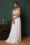 Shop_Pooja Kankariya_Off White Linen Silk Embroidery Bay Salt Ruffled Shackle Lehenga With Blouse _at_Aza_Fashions