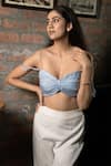 Buy_Pooja Kankariya_Blue Organza, Polyester Sweetheart Ruched Pleated Bustier With Bay Salt Trouser _at_Aza_Fashions