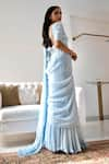 Buy_Pooja Kankariya_Blue Silk Embroidery Thread Work Sweetheart Ruffle Pleated Pre Draped Saree Set 