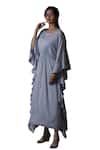 Buy_Pooja Kankariya_Blue Crepe, Silk Pearls, Beads Round Neck Meadow Embellished Kaftan With Inner _Online_at_Aza_Fashions