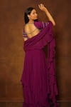 Shop_Pooja Kankariya_Purple Silk, Georgette Cut Work, Sequins, Beads, Layered Shackle Lehenga Set _Online_at_Aza_Fashions