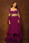 Shop_Pooja Kankariya_Purple Silk, Georgette Cut Work, Sequins, Beads, Layered Shackle Lehenga Set _at_Aza_Fashions