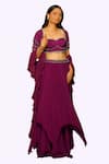 Shop_Pooja Kankariya_Purple Silk, Georgette Cut Work, Sequins, Beads, Layered Shackle Lehenga Set 