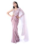 Buy_Pooja Kankariya_Pink Organza, Tulle, Crepe Solid Pre-draped Saree Embellished Bustier Set _at_Aza_Fashions