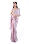 Shop_Pooja Kankariya_Pink Organza, Tulle, Crepe Solid Pre-draped Saree Embellished Bustier Set _at_Aza_Fashions