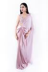 Pooja Kankariya_Pink Organza, Tulle, Crepe Solid Pre-draped Saree Embellished Bustier Set _Online_at_Aza_Fashions