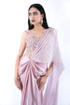 Buy_Pooja Kankariya_Pink Organza, Tulle, Crepe Solid Pre-draped Saree Embellished Bustier Set _Online_at_Aza_Fashions