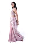 Buy_Pooja Kankariya_Pink Organza, Tulle, Crepe Solid Pre-draped Saree Embellished Bustier Set 