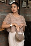 Pooja Kankariya_Pink Tulle Embellished Pearl Round Top _Online_at_Aza_Fashions