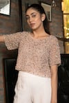 Pooja Kankariya_Pink Tulle Embellished Pearl Round Top _at_Aza_Fashions